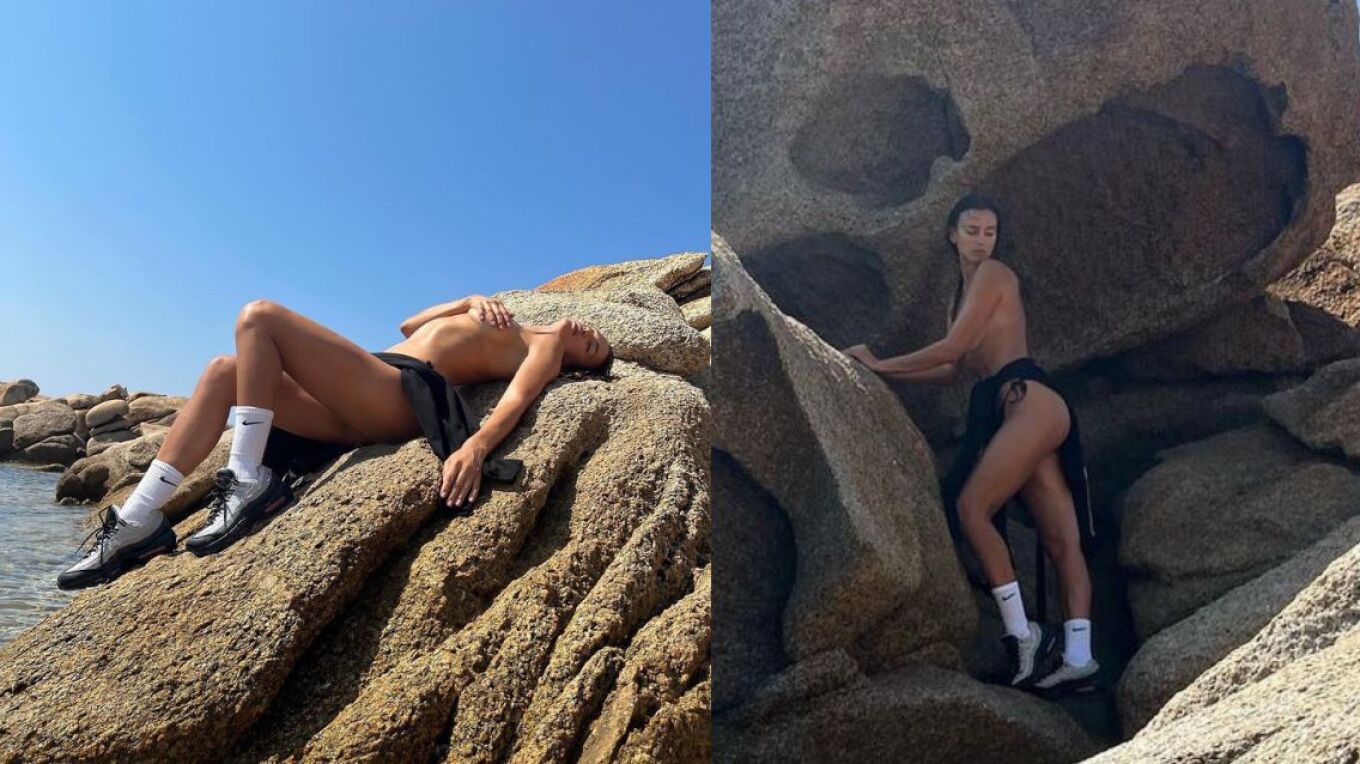 Irina Shayk fotografohet topless mbi shkëmbinj